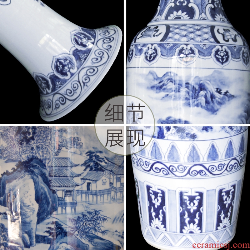 Blue and white porcelain of jingdezhen ceramics hand - made bright future of large vases, modern Chinese style living room decoration furnishing articles