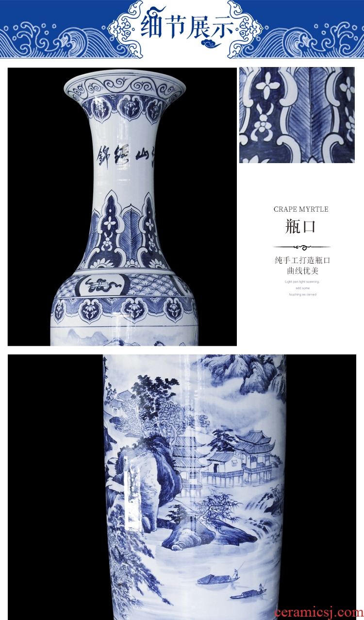 Blue and white porcelain of jingdezhen ceramics hand - made bright future of large vases, modern Chinese style living room decoration furnishing articles