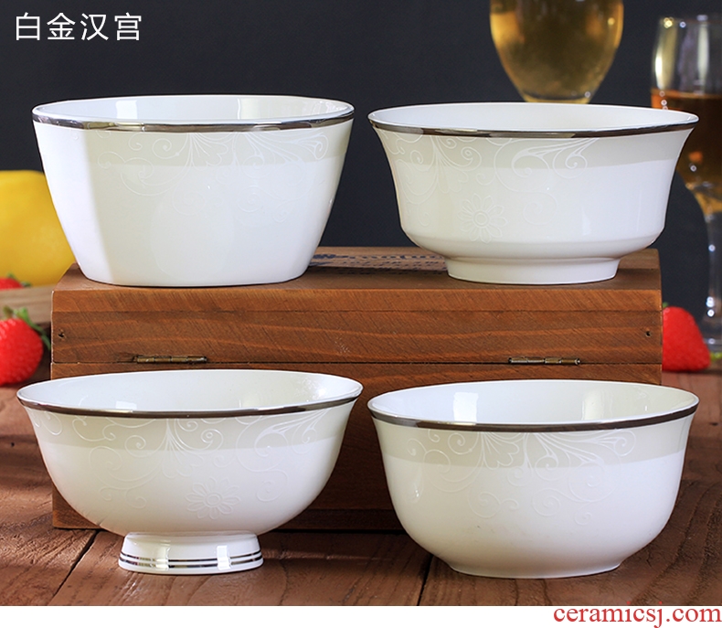 Jingdezhen ceramic bowl household utensils Korean creative contracted ipads porcelain face soup bowl 4.5 inches tall iron bowl