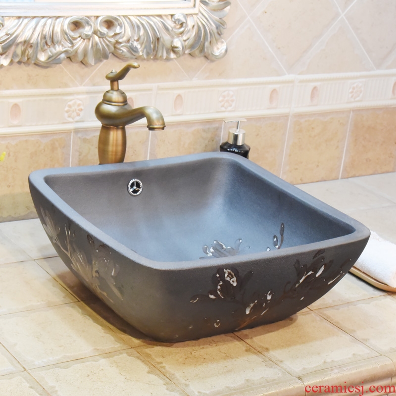 Jingdezhen ceramic lavatory basin basin sink art on four sides with brown demand overflowing