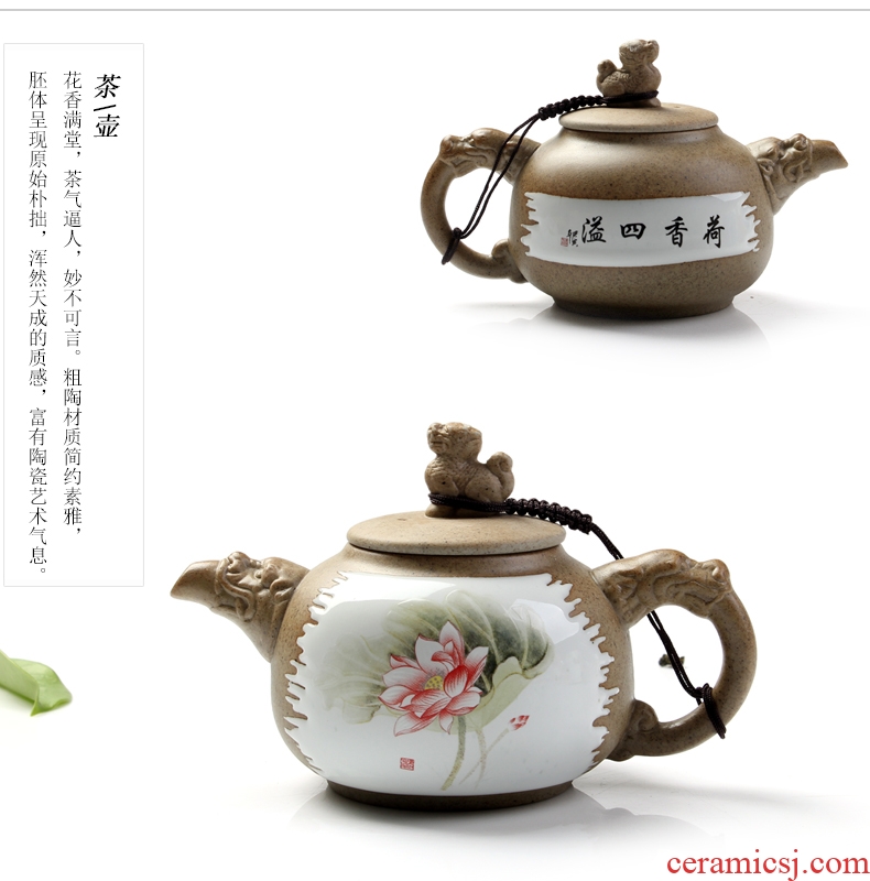 Tao ancient spring and autumn ceramic kung fu tea set a complete set of manual coarse pottery tea teapot tea cups to wash to large