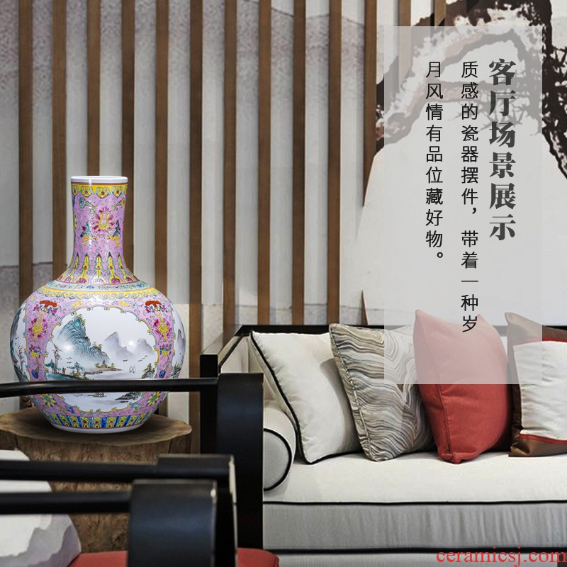 Antique hand - made jingdezhen ceramics powder enamel vase landing Chinese style classical decoration flower arranging furnishing articles large living room