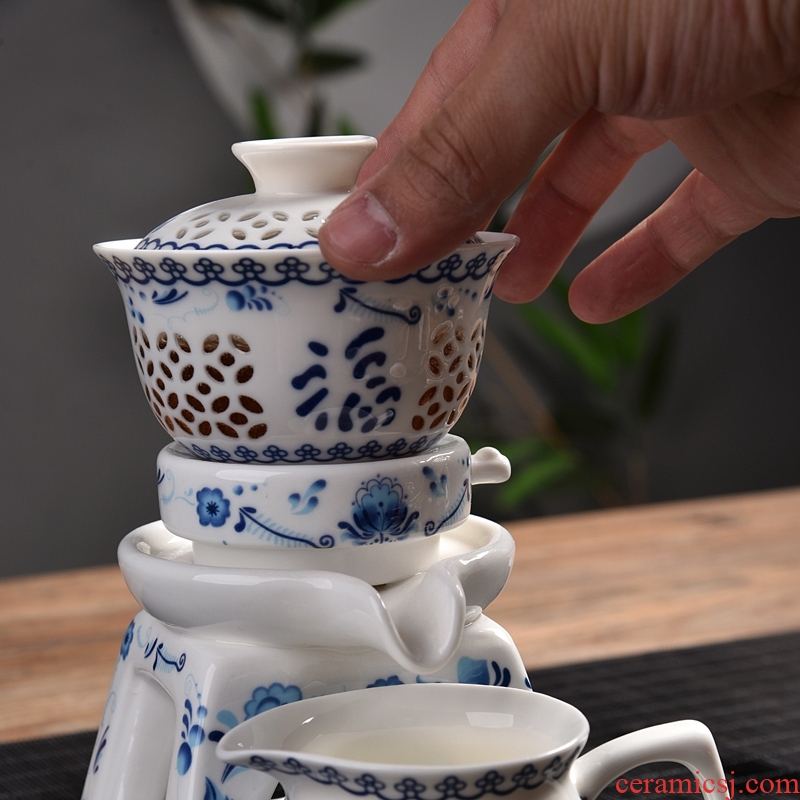 Gorgeous young half automatic kung fu tea set celadon fortunes of household ceramics creative lazy people make tea