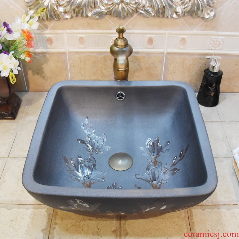 Jingdezhen ceramic lavatory basin basin sink art on four sides with brown demand overflowing