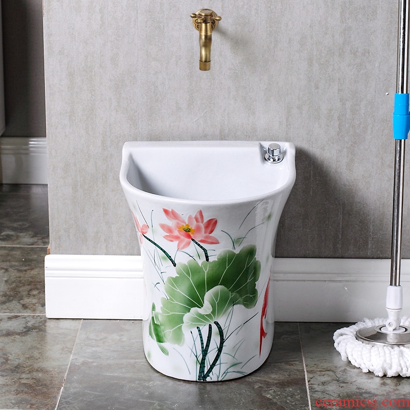 The Button control ceramic balcony washing mop pool mop basin to slot home floor mop pool toilet