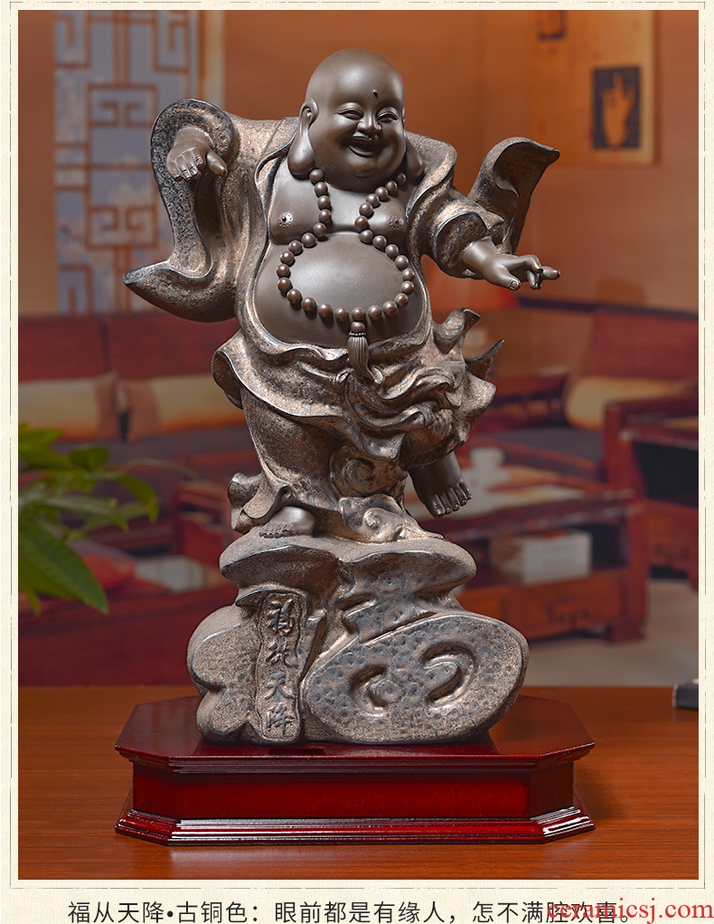 Oriental clay ceramic smiling Buddha maitreya Buddha furnishing articles of Chinese style living room TV cabinet decoration/f from heaven