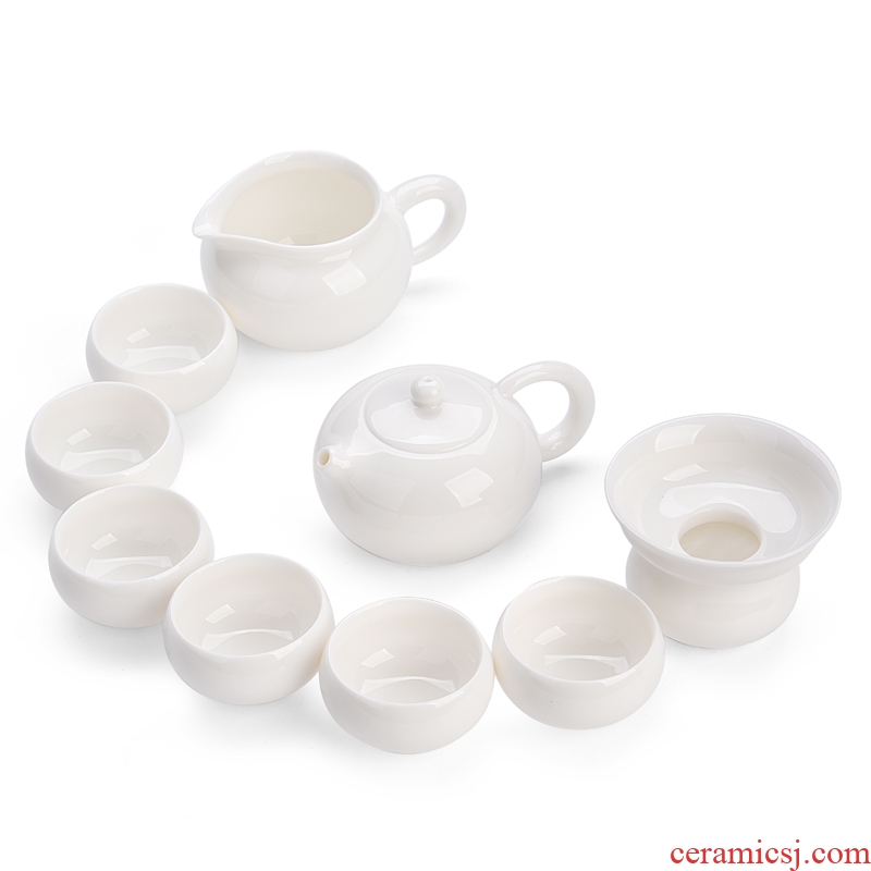 Gorgeous young tea sets dehua white porcelain tea set household ceramics kung fu tea tureen tea cups of a complete set of gift box set