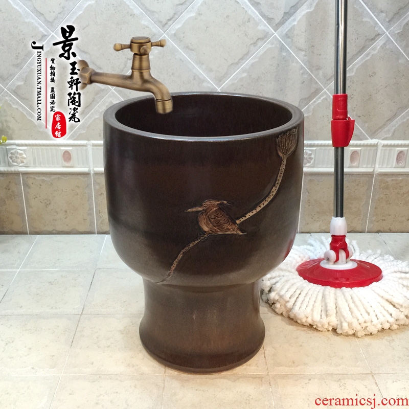 Jingdezhen ceramic new 30 cm small mop pool imitation stone ancient waterfowl art mop pool the mop bucket