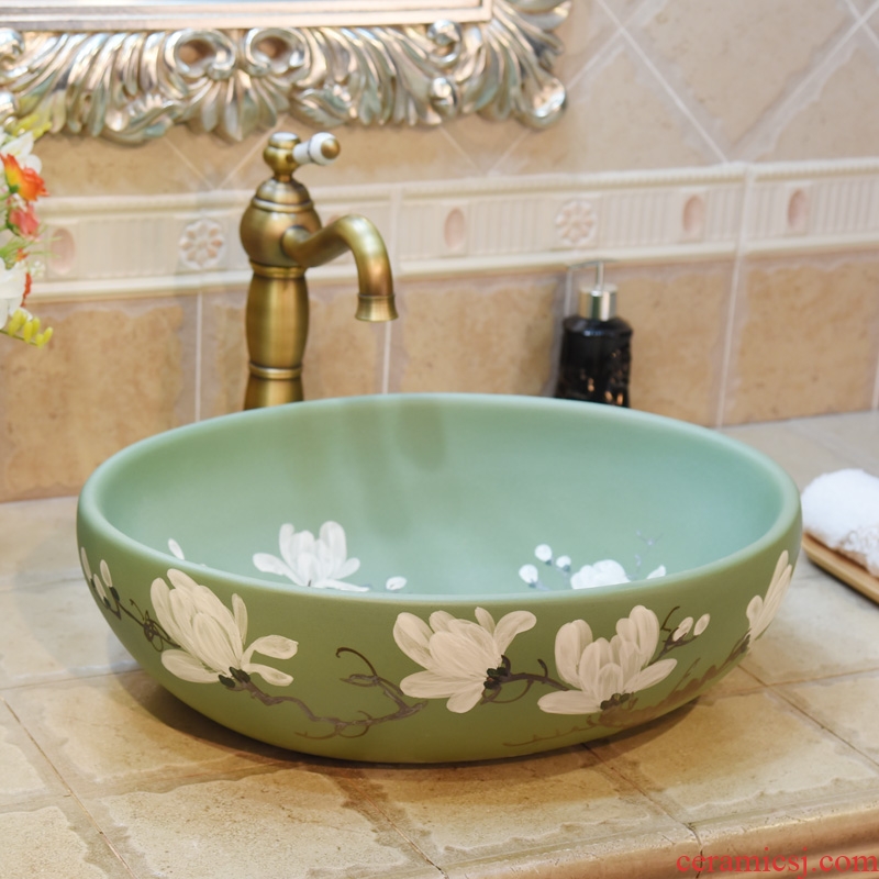 Jingdezhen ceramic lavatory basin stage basin, art basin sink oval green demand