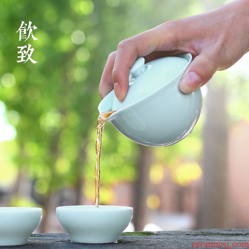 Ultimately responds to shadow celadon travel tea set a pot of two cups of portable package mini ceramic kunfu tea with crack cup