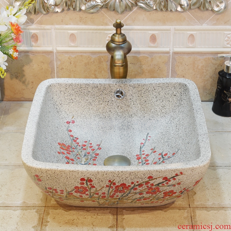 Jingdezhen ceramic lavatory basin basin sink art stage double square grey overflowing red berries