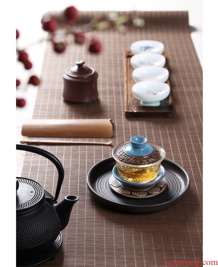 Gorgeous young tureen hand - made ceramic glass only three bowls of ice crack kung fu tea set thickening worship teacup