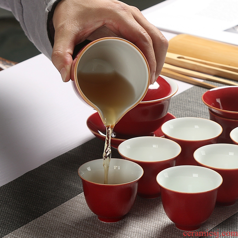 Bo yao gift tea set custom jingdezhen ji dark purple wedding kung fu tea set ceramic tureen tea cups