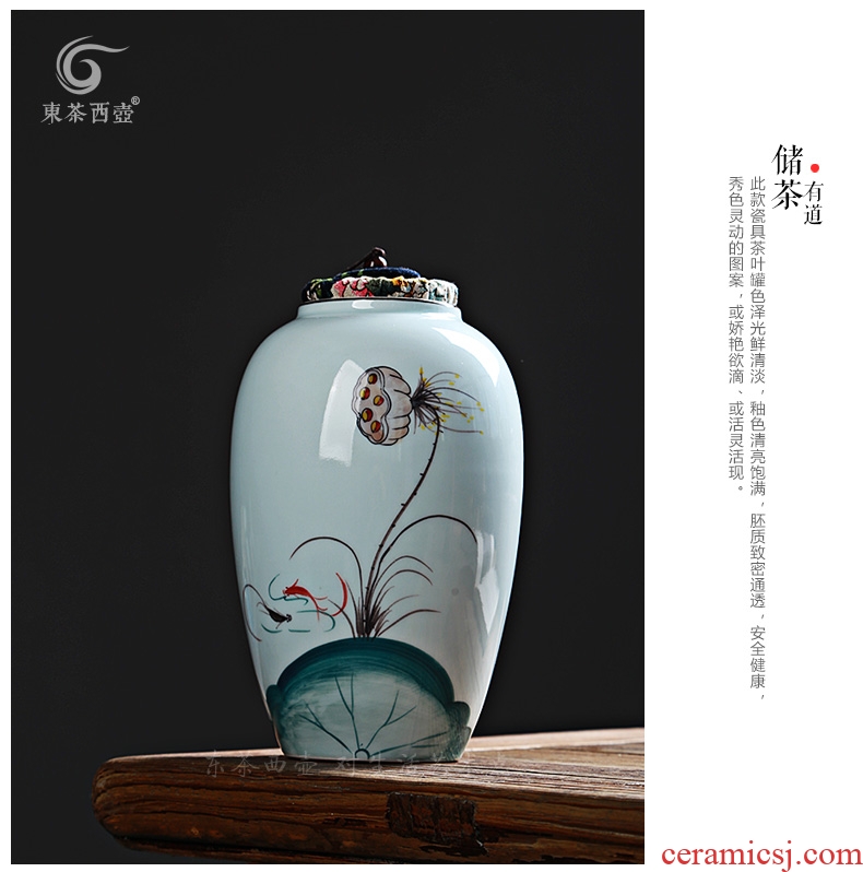 East west tea pot of celadon receives puer tea box ceramic storage tank tea urn seal pot hand - made caddy fixings size