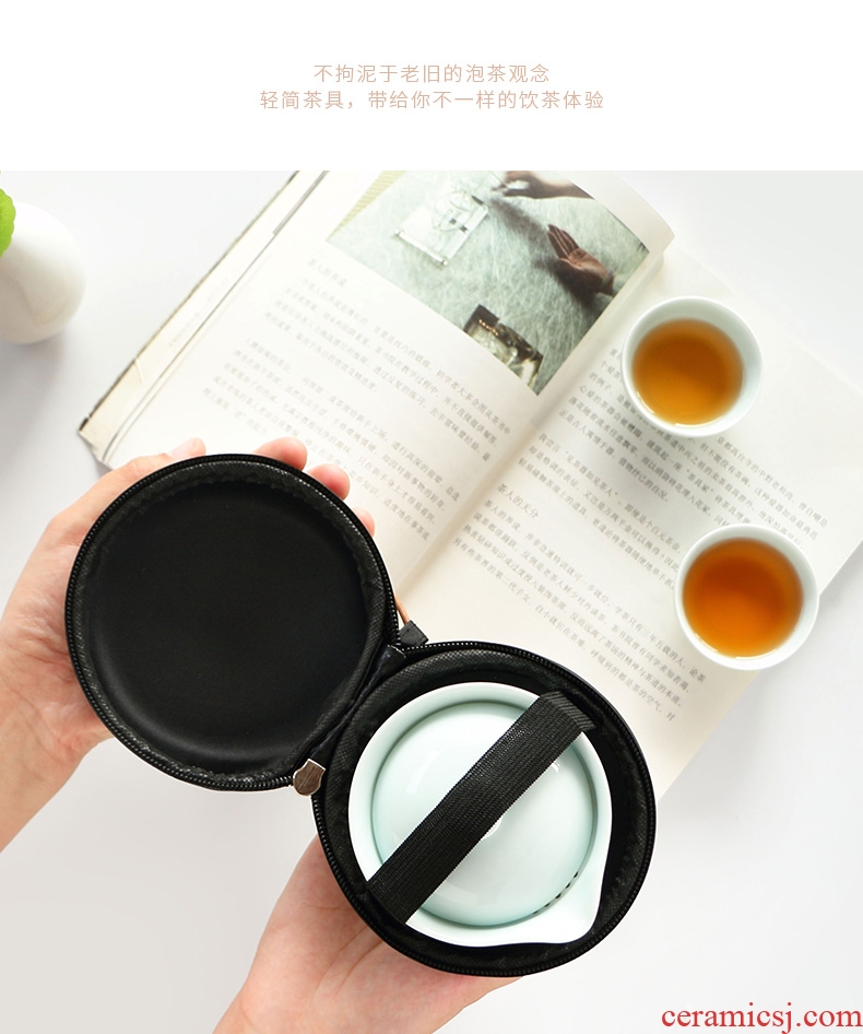 Ultimately responds to shadow celadon travel tea set a pot of two cups of portable package mini ceramic kunfu tea with crack cup