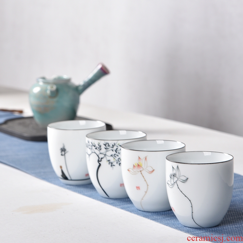 Gorgeous young kung fu tea set ceramic sample tea cup large white porcelain hand - made thin foetus master creative puer tea cup personal cup