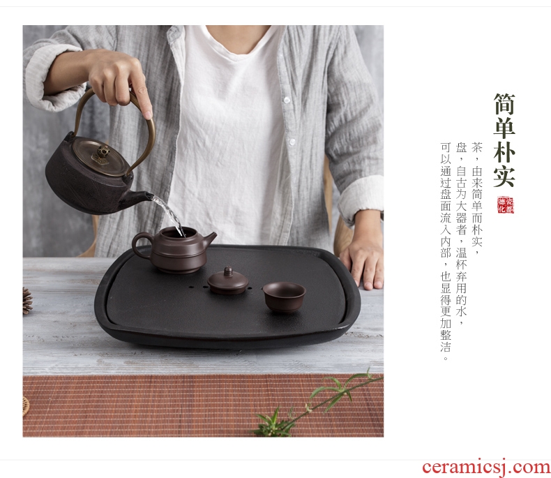 Bin square coarse pottery tea tray, ceramic double big tea sea water pot bearing water drainage tea tea saucer