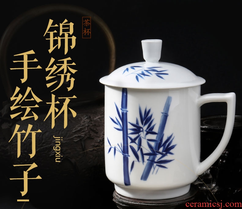 Red ceramic tea set suit household jingdezhen tea cups with cover single CPU creative hand - made POTS bamboo gift giving