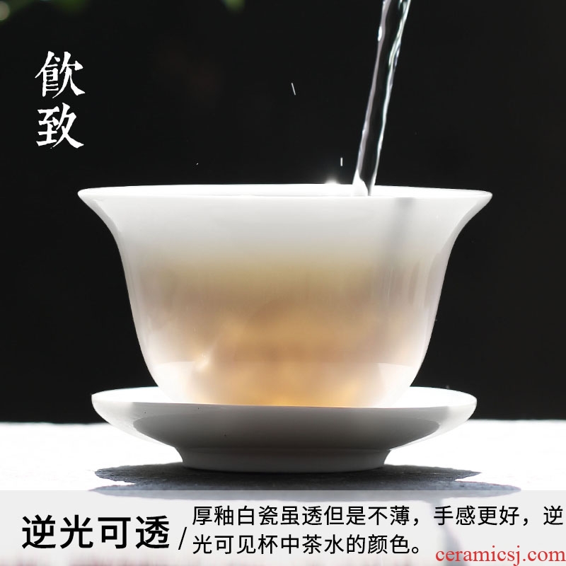 Ultimately responds to all hand dehua white porcelain tureen large single ceramic tea bowl three cups to cover cup kung fu tea set