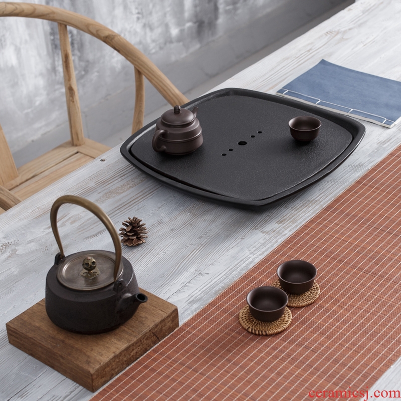 Bin square coarse pottery tea tray, ceramic double big tea sea water pot bearing water drainage tea tea saucer