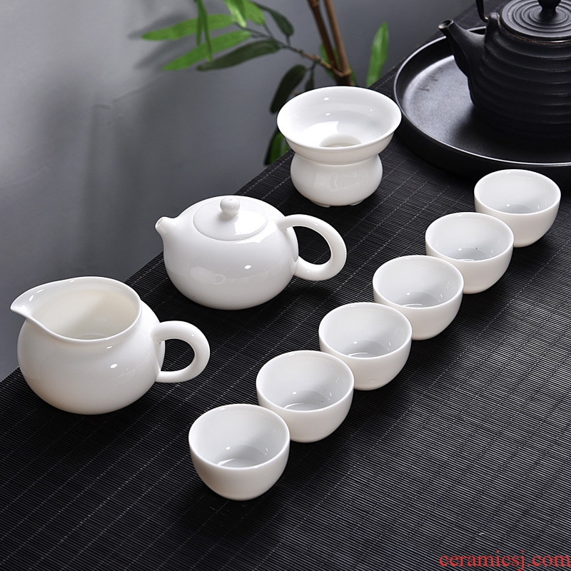 Gorgeous young tea sets dehua white porcelain tea set household ceramics kung fu tea tureen tea cups of a complete set of gift box set