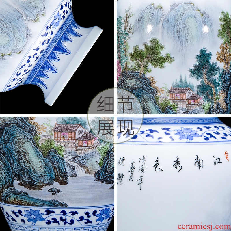 The Master of jingdezhen ceramics hand - made pastel landscapes of blue and white porcelain vases, new Chinese style living room decorations furnishing articles