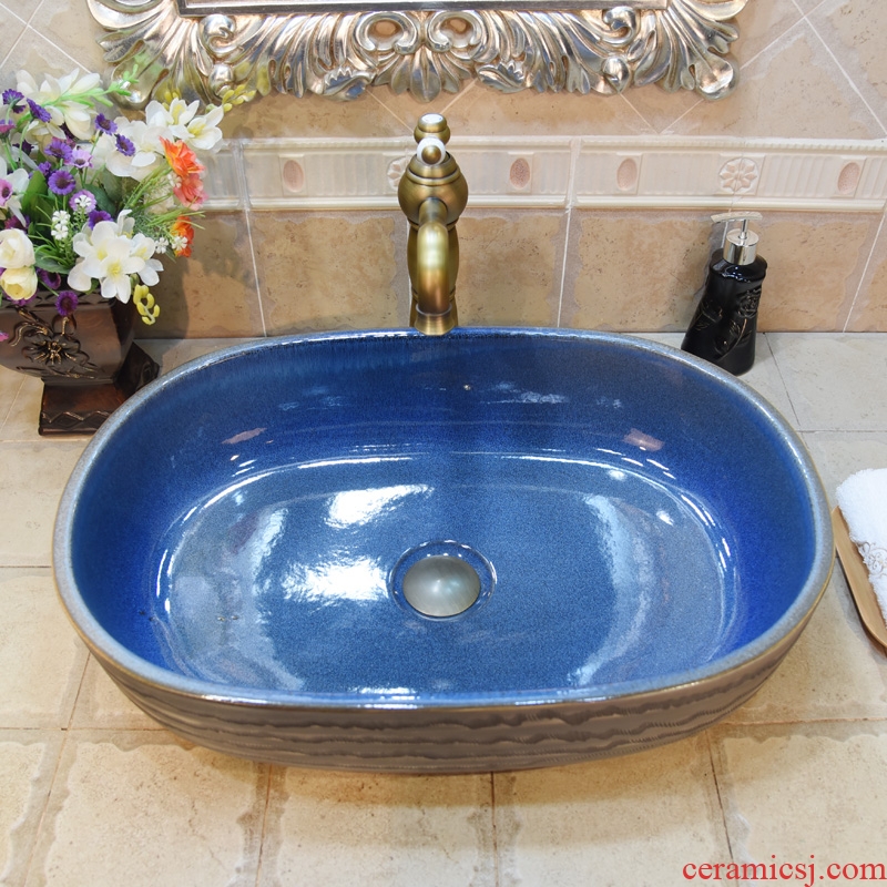 Jingdezhen ceramic lavatory basin basin sink art on elliptic gray jump cut snowflakes glaze up