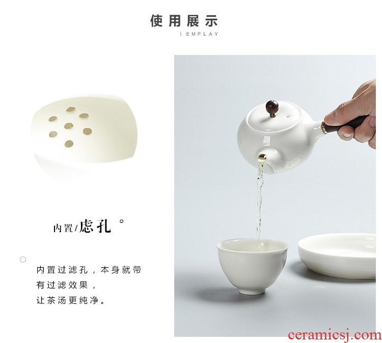 Chen xiang yu, white glazed ceramic teapot with wooden handle, side put the pot of white porcelain single pot of traditional kung fu tea tea gift box