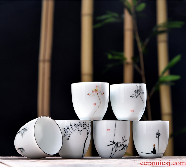 Gorgeous young kung fu tea set ceramic sample tea cup large white porcelain hand - made thin foetus master creative puer tea cup personal cup