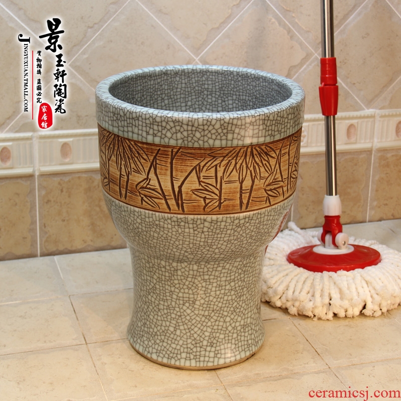 Jingdezhen ceramic art mop pool 30 cm conjoined one crack bamboo carving mop pool the mop bucket