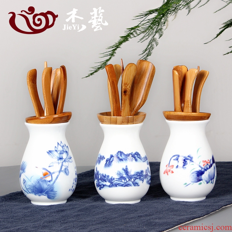 Special tea six gentleman 's suit ceramic kung fu tea set with parts blue and white porcelain tea art furnishing articles bamboo tea sets