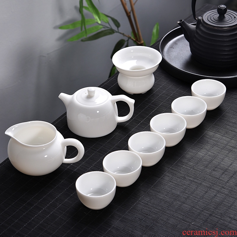 Gorgeous young tea sets dehua white porcelain tea set household ceramics kung fu tea tureen tea cups of a complete set of gift box set