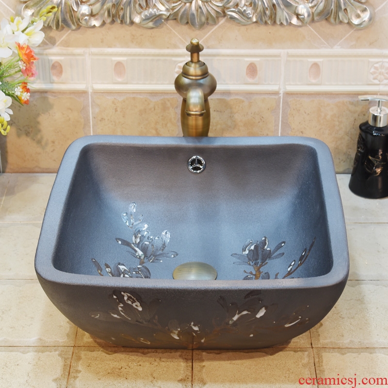 Jingdezhen ceramic lavatory basin basin sink art on four sides with brown demand overflowing