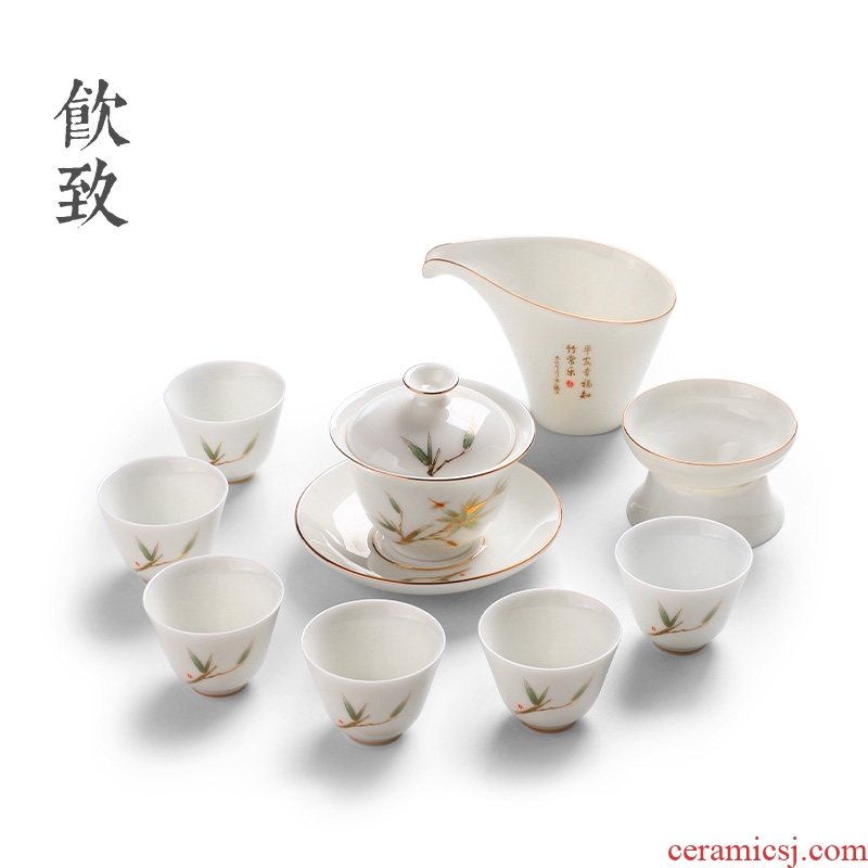 Ultimately responds to dehua white porcelain tea set jade porcelain paint ceramic contracted kung fu tea set a complete set of gift box