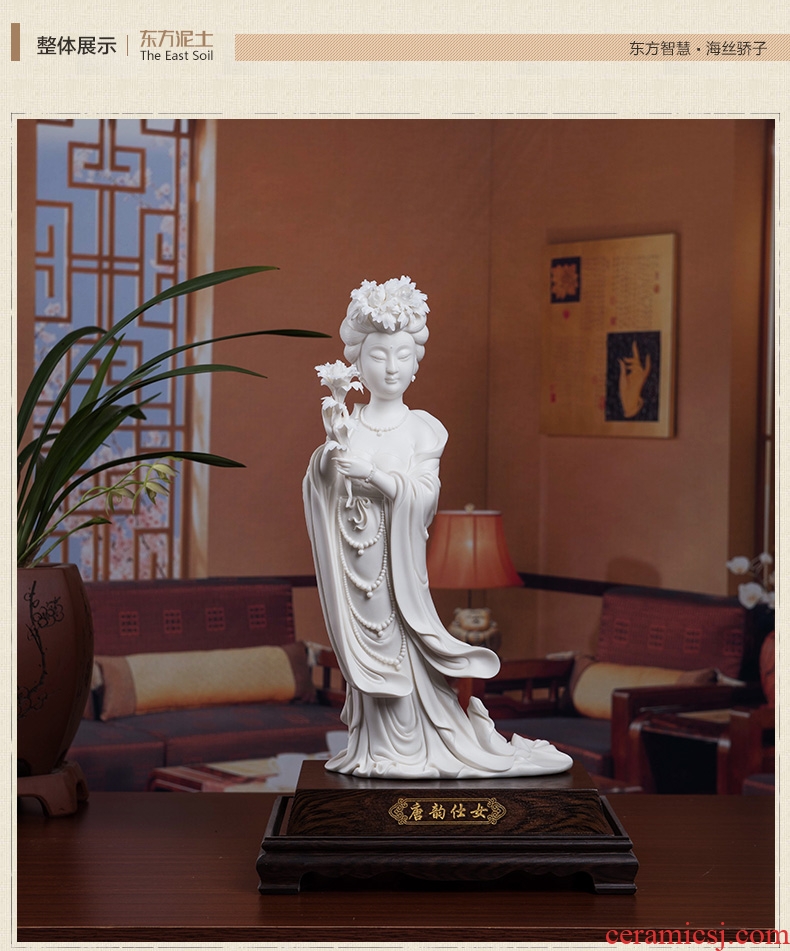 The east mud dehua white porcelain ceramic its art furnishing articles Chinese style living room decoration/yun tang, lady