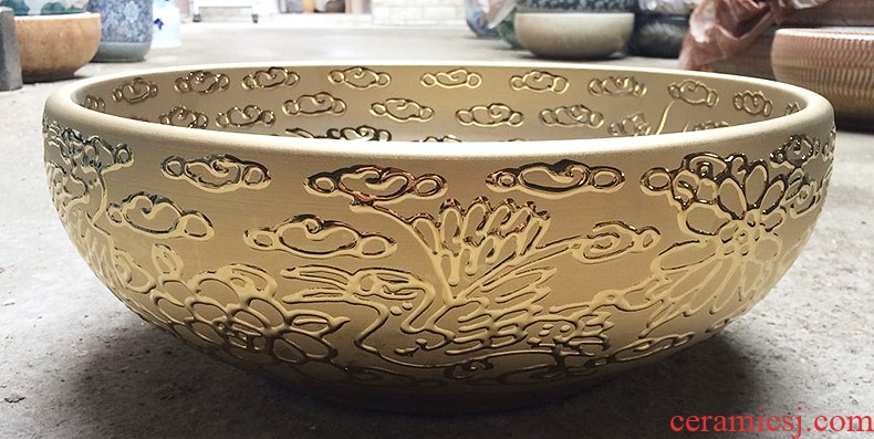 Jingdezhen ceramic lavatory basin stage basin gold - plated art basin sink xiangyun gold flower more optional
