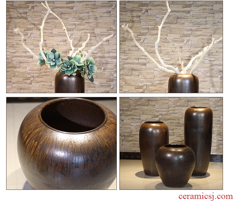 Chinese style household ceramics high porch decorate sitting room ground vase hydroponics simulation big dry flower Nordic decorative furnishing articles - 555872000456