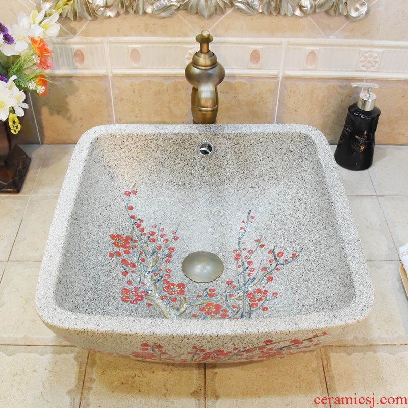 Jingdezhen ceramic lavatory basin basin sink art stage double square grey overflowing red berries
