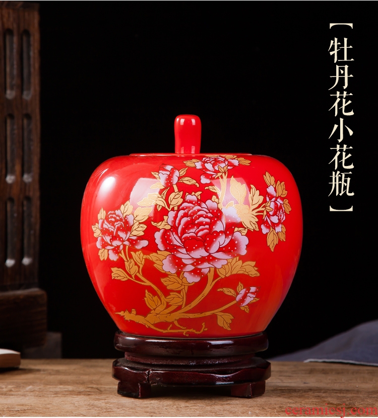 Jingdezhen ceramics lucky Chinese red porcelain vase and furnishing articles sitting room ark, handicraft decorative household items