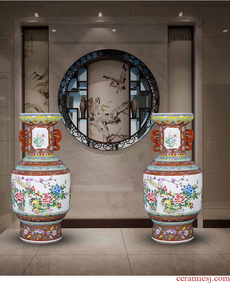 Jingdezhen ceramics archaize ears famille rose porcelain craft of large vases, classical Chinese style living room furnishing articles