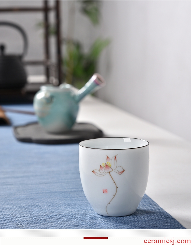 Gorgeous young kung fu tea set ceramic sample tea cup large white porcelain hand - made thin foetus master creative puer tea cup personal cup