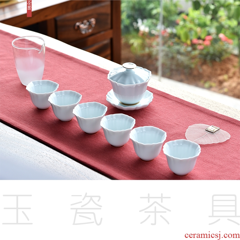 Hong bo acura sweet white porcelain kung fu suit ceramic cups tureen tea cups Japanese contracted a complete set of tea service