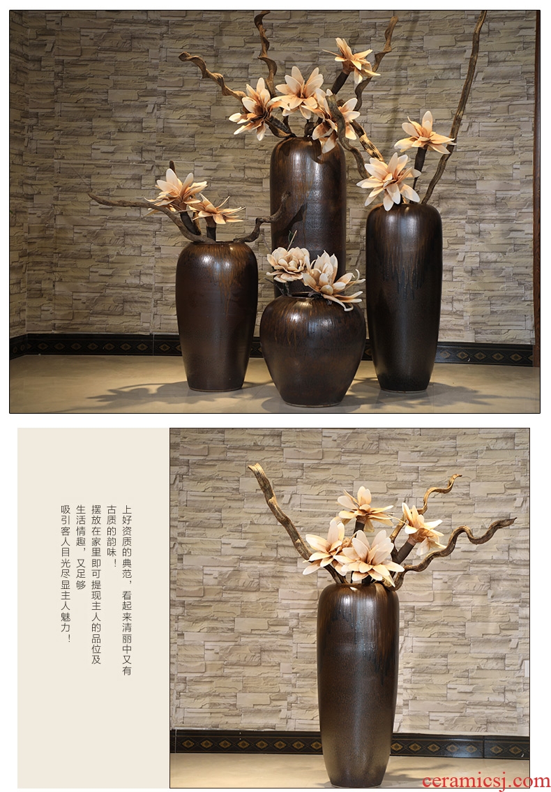 Chinese style household ceramics high porch decorate sitting room ground vase hydroponics simulation big dry flower Nordic decorative furnishing articles - 555872000456