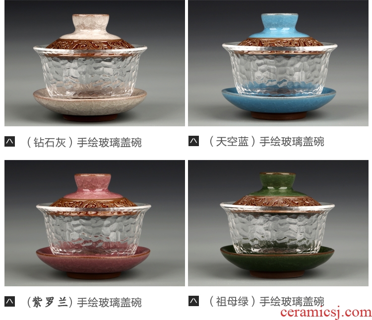 Gorgeous young tureen hand - made ceramic glass only three bowls of ice crack kung fu tea set thickening worship teacup