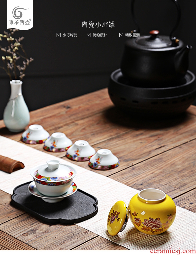 East west tea pot of ceramic tea pot store receives the trumpet who was orange powder as cans sealed as cans small little pot of tea storehouse