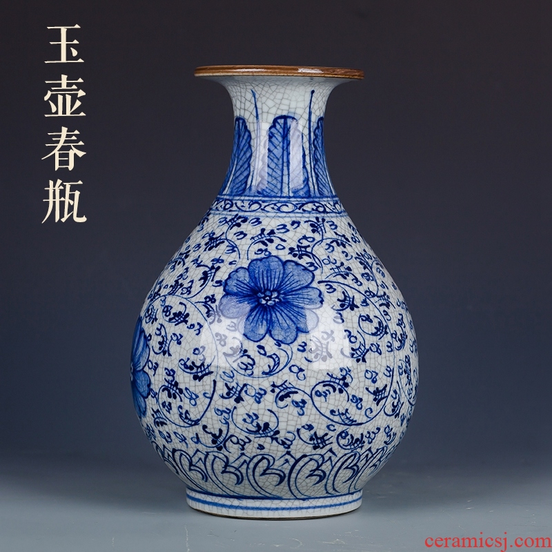 Archaize of jingdezhen ceramics up hand - made under glaze color blue and white porcelain vases, antique crafts home furnishing articles
