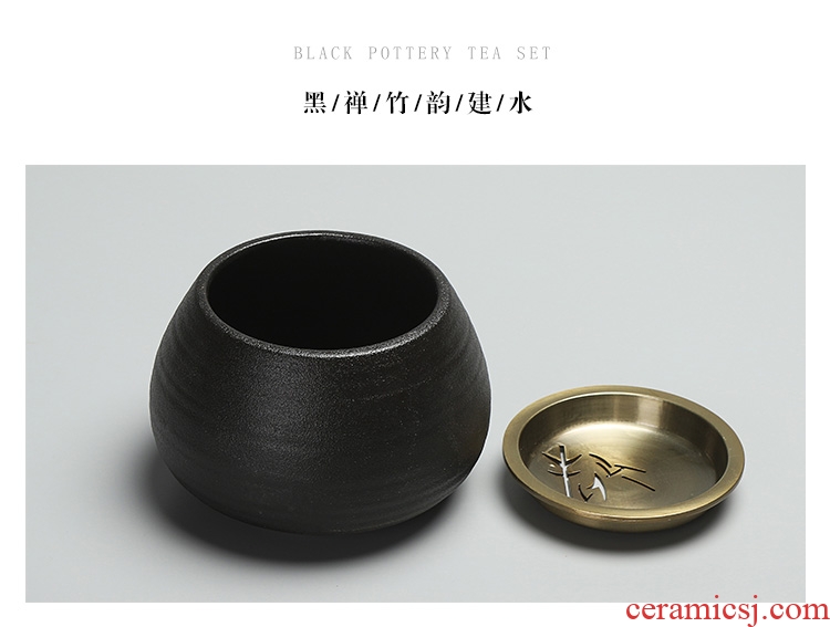 Chen xiang coarse pottery water meng ceramic building black metal tin lid zen kung fu tea accessories office dross barrels