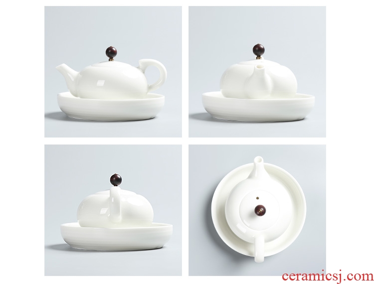 Chen xiang yu, white glazed ceramic teapot with wooden handle, side put the pot of white porcelain single pot of traditional kung fu tea tea gift box