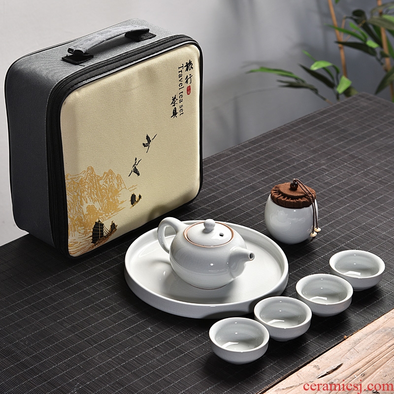 Gorgeous young kung fu tea bag suit portable travel tea set small car travel tea set tea of a complete set of ceramic tea set