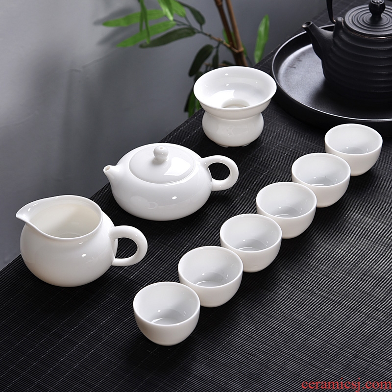 Gorgeous young tea sets dehua white porcelain tea set household ceramics kung fu tea tureen tea cups of a complete set of gift box set